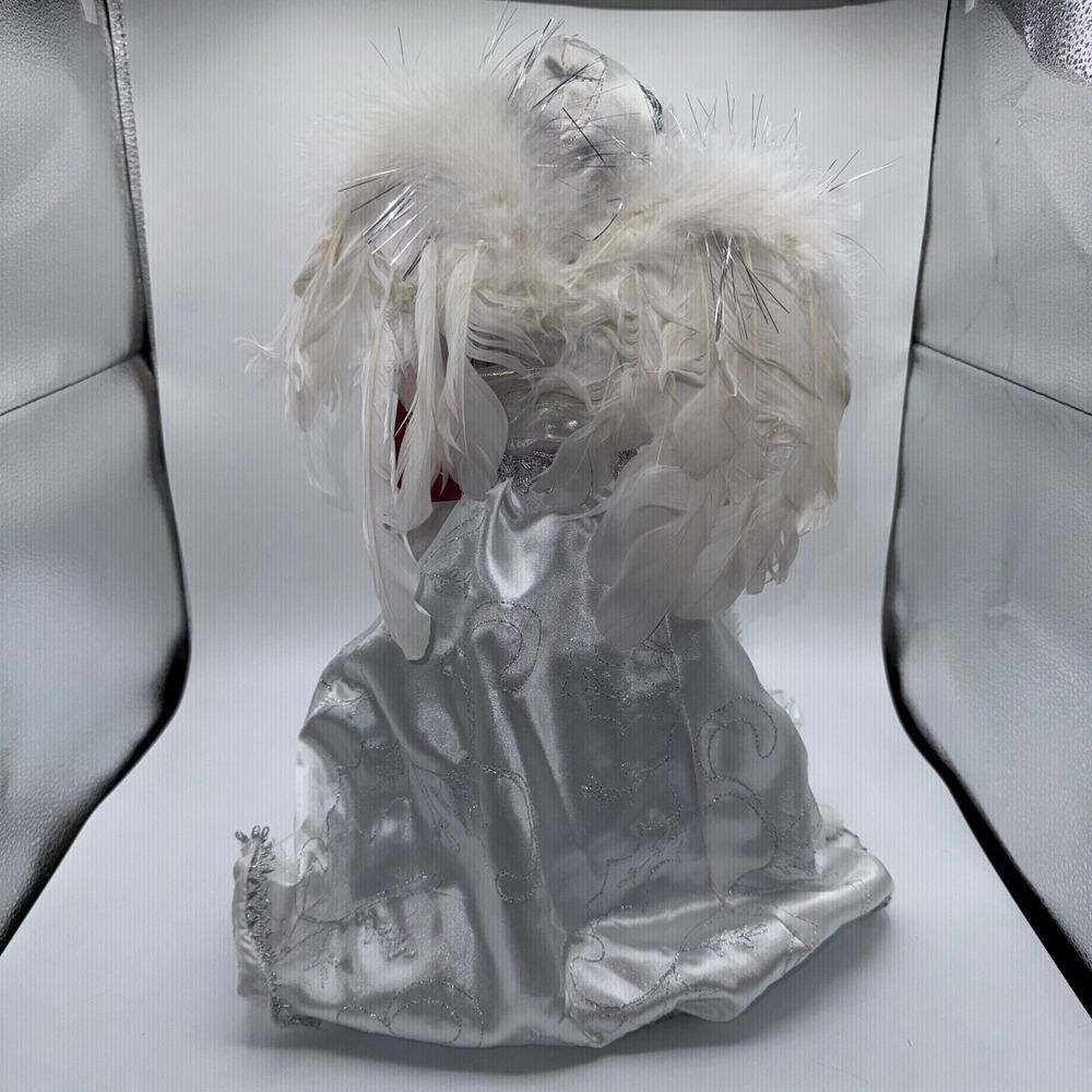 Christmas Tree‎ Topper Angel White Faux Fur Blue Gown Glitter Stars Ice Queen - Picture 5 of 12